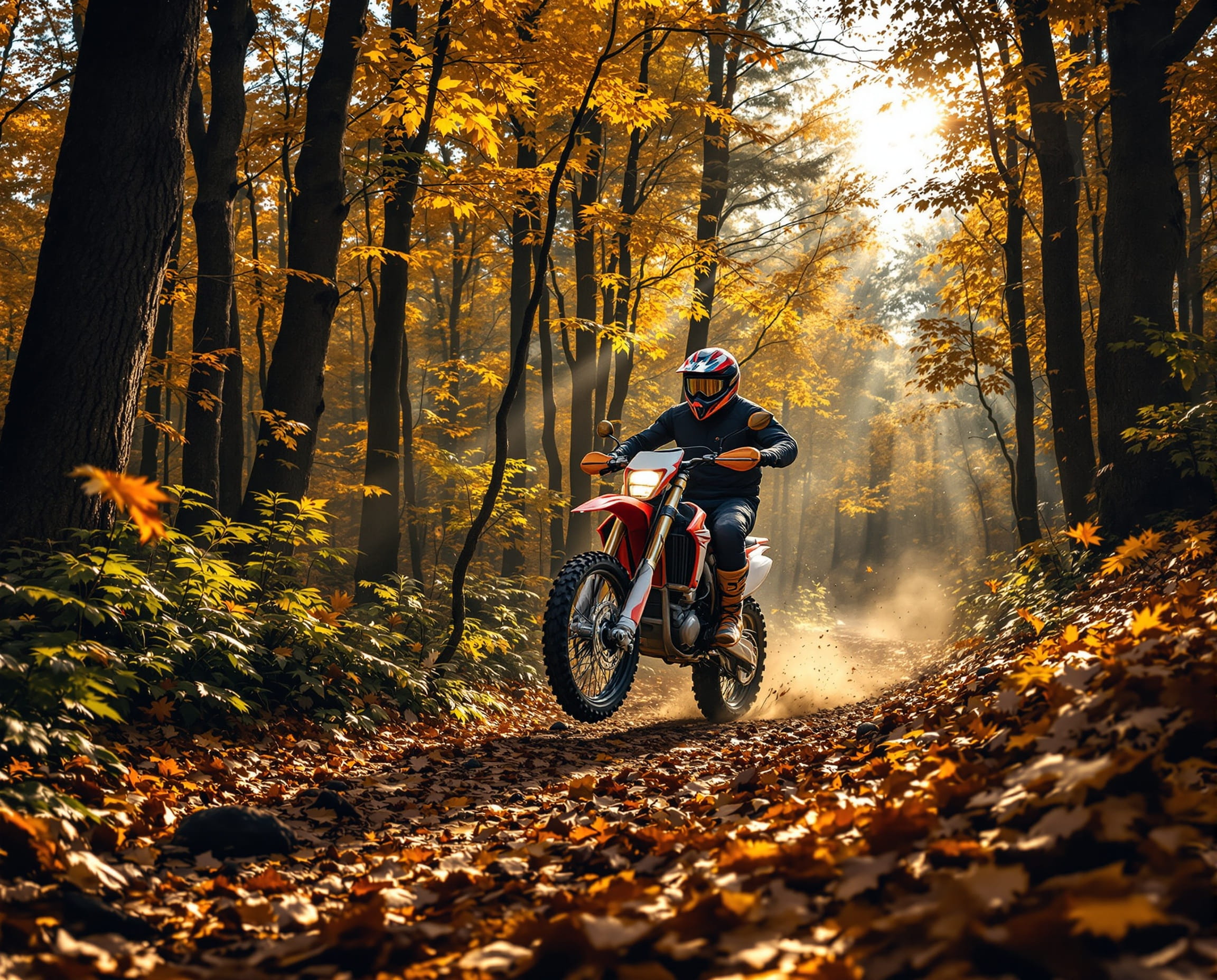 Enduro motorcycle on forest trail