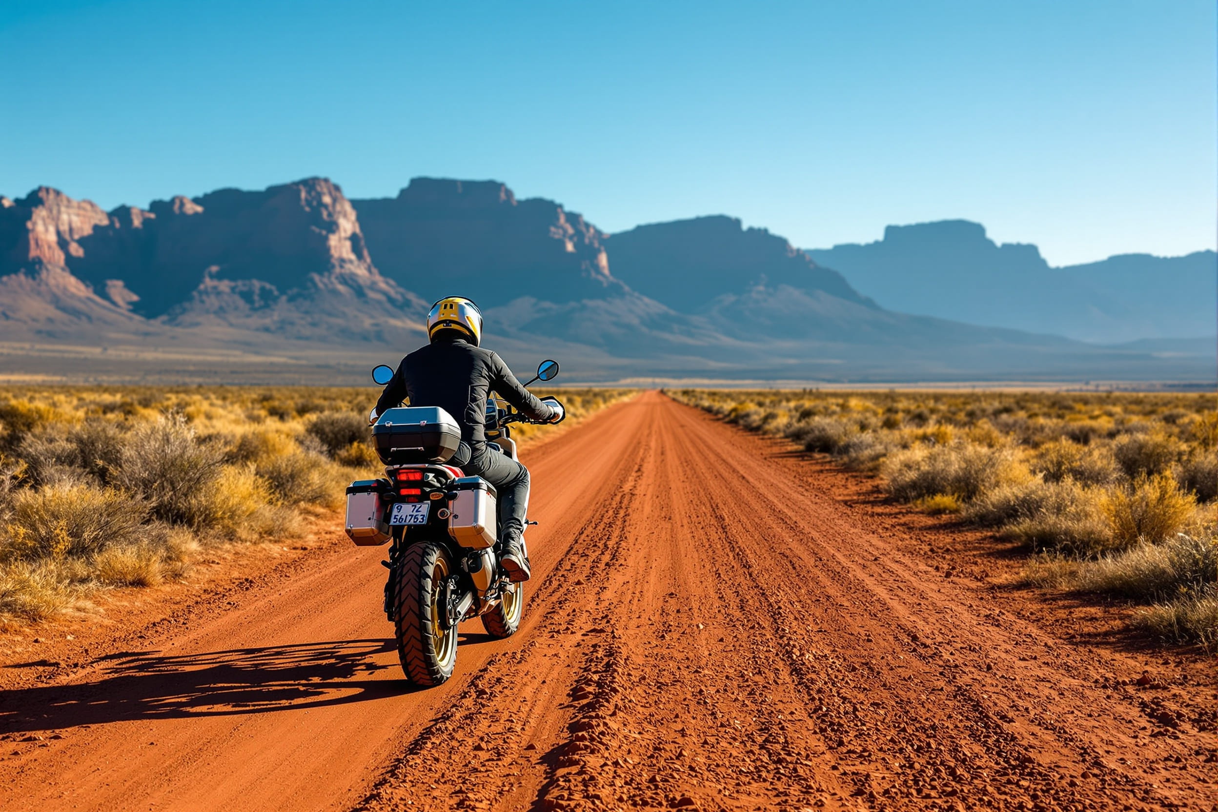 Motorcyclist on red dirt road