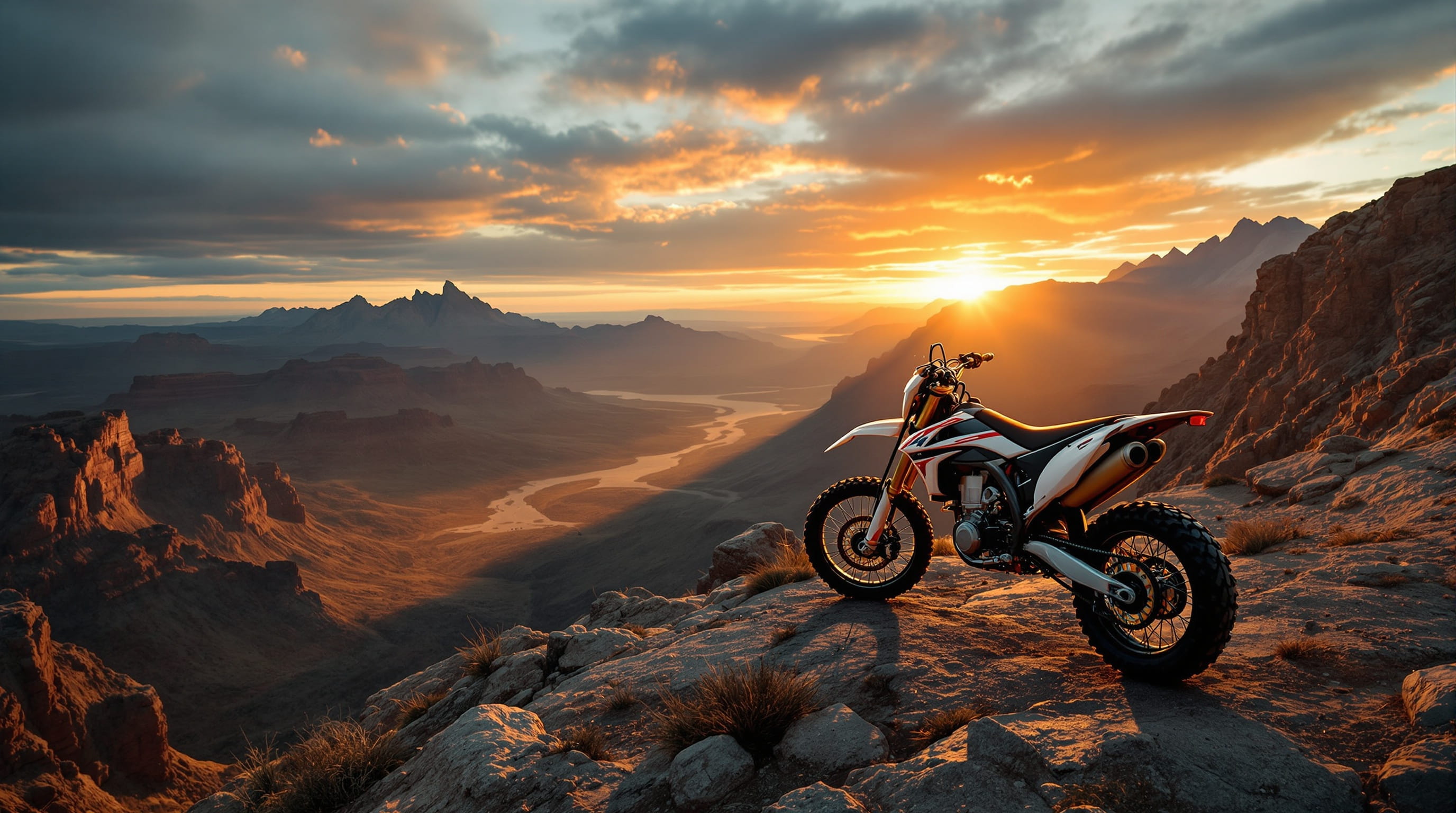 Adventure motorcycle on a mountain ridge